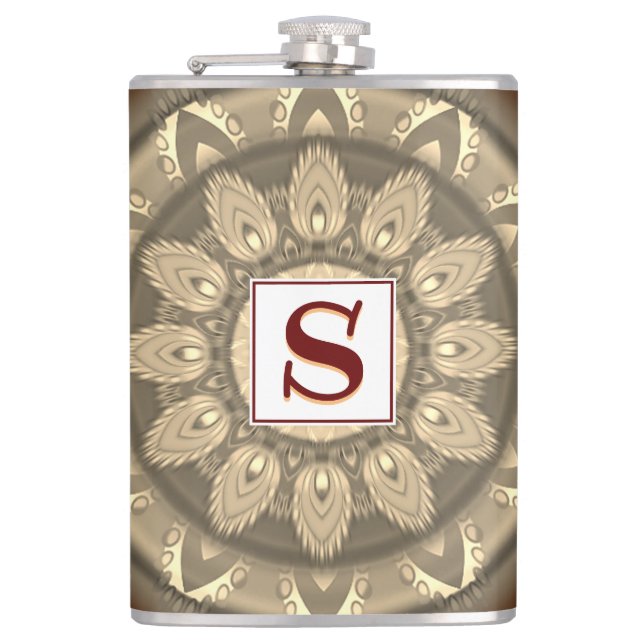 Vinyl wrapped custom hip flask sepia psychedelia (Front)