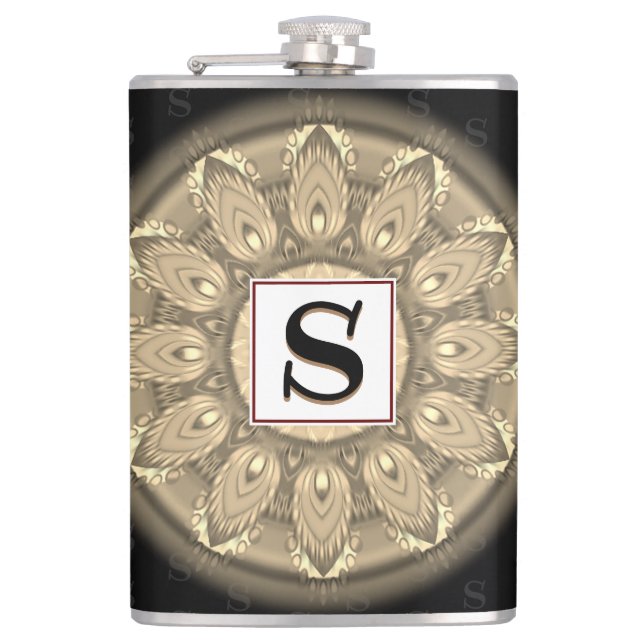 Vinyl wrapped custom hip flask sepia psychedelia (Front)