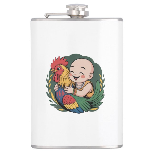 Vinyl Wrapped Flask | Chloe Baby Hugs The Rooster (Front)