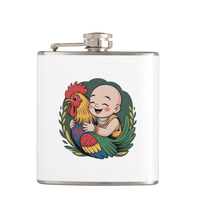 Vinyl Wrapped Flask | Chloe Baby Hugs The Rooster (Front)