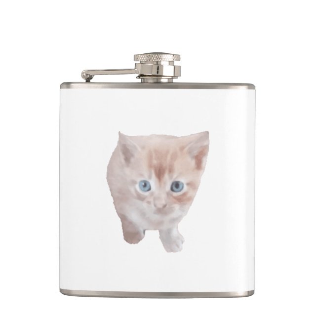 Vinyl Wrapped Flask With Cute Cat Picture (Front)