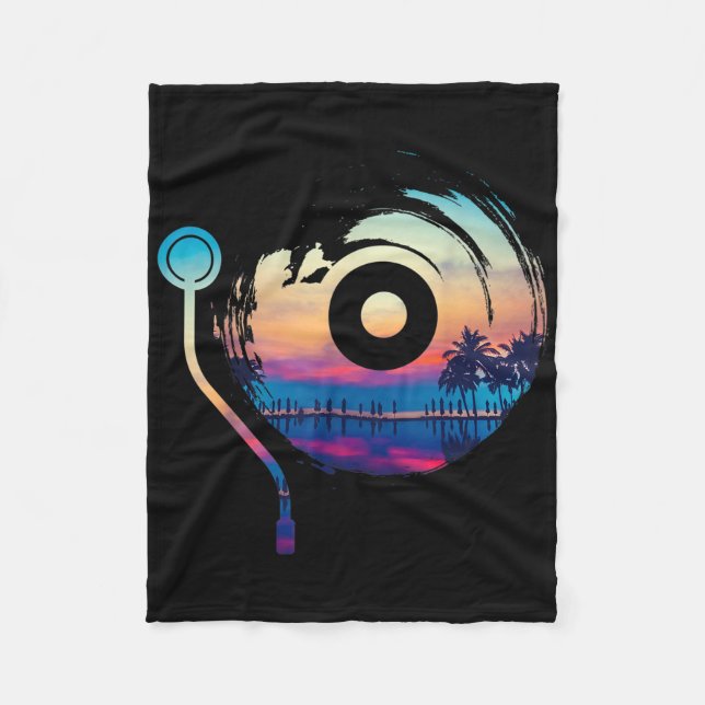 Vinyls Lp Record - Summer Beach Sunset Vinyl  Fleece Blanket (Front)