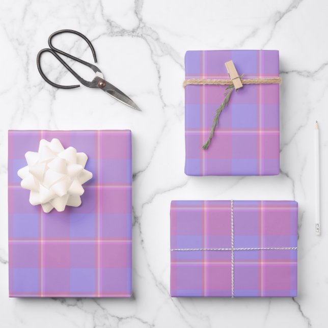 Viola and Dull Lavender Plaid Pink Purple Wrapping Paper Sheet (Front)