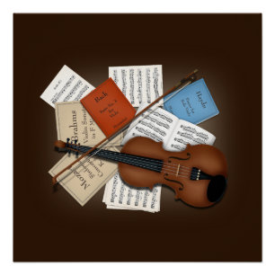 Viola & Bow With Books & Sheet Music Customisable Poster