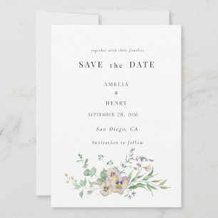 Viola eucalypt floral Save the Date invitation