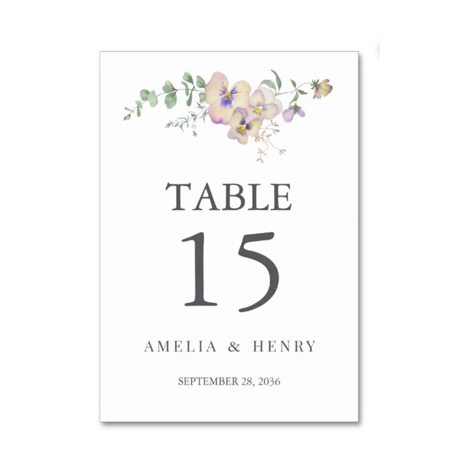 Viola & Eucalyptus Floral Wedding Table Number (Creator Uploaded)