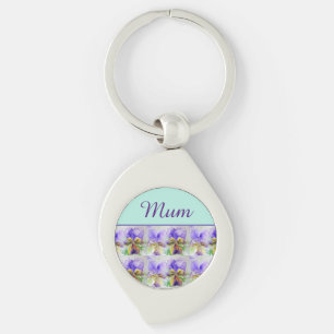 Viola Flower Aqua Stripe floral Mom Mothers Day  K Key Ring