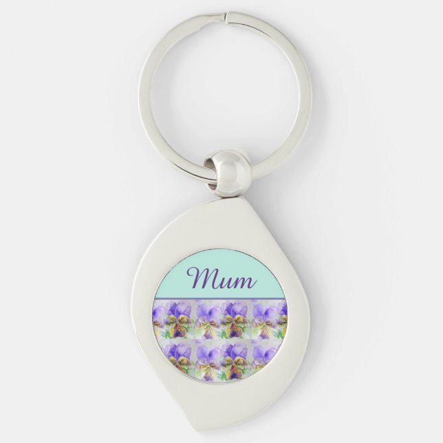 Viola Flower Aqua Stripe floral Mom Mothers Day  K Key Ring (Front)