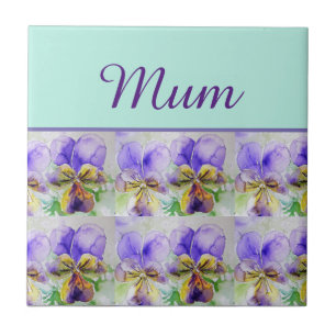 Viola Flower Aqua Stripe floral Mom Mothers Day Tile