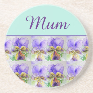 Viola Flower Aqua Stripe floral Mum Mothers Day  Coaster