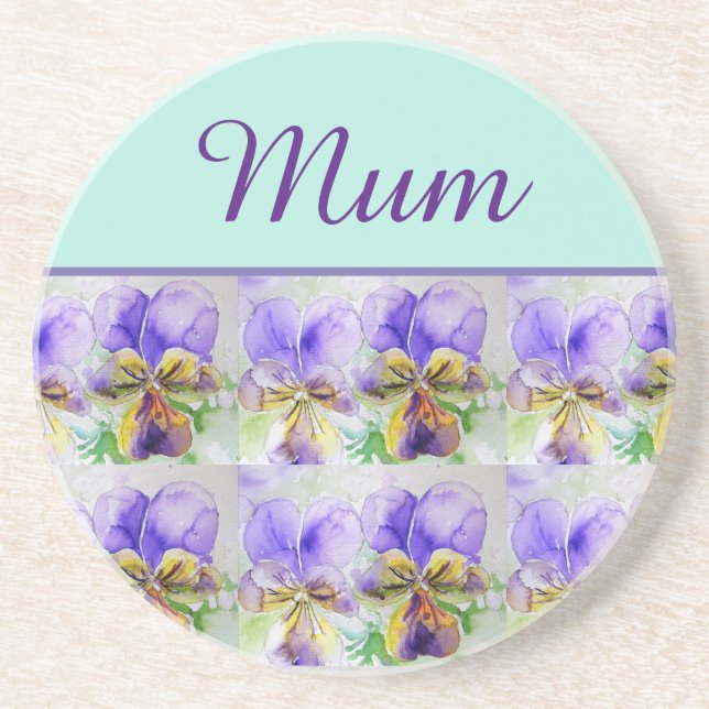 Viola Flower Aqua Stripe floral Mum Mothers Day  Coaster (Front)