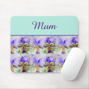 Viola Flower Aqua Stripe floral Mum Mothers Day Mouse Mat