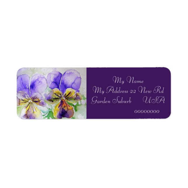 Viola Flower Watercolour Return Address Labels (Front)