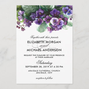 Viola flower wedding invitation