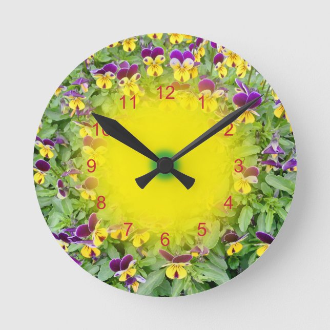 Viola flowers in a Spring Garden Round Clock (Front)