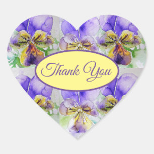 Viola Purple Flower floral Thank You Pattern Heart Sticker