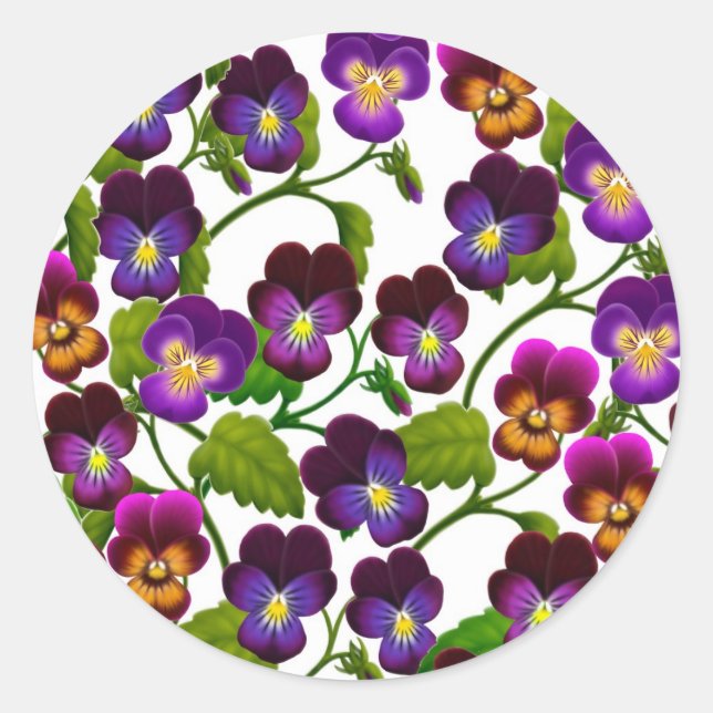 Violas and Pansies Floral Classic Round Sticker (Front)