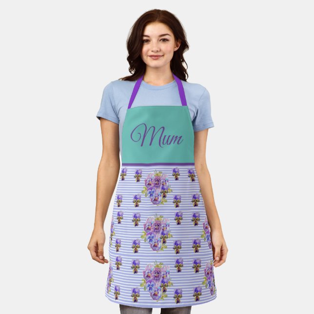 Violas Floral Purple Viola Violet Pattern Mom Apro Apron (Worn)