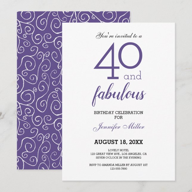 Violet 40 and Fabulous Birthday Invitation (Front/Back)