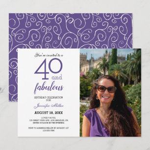 Violet 40 and Fabulous Birthday Photo Invitation