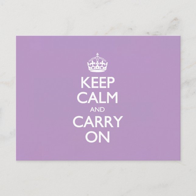 Violet African Keep Calm And Carry On White Text Postcard (Front)