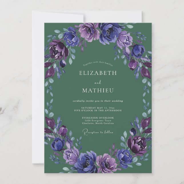 Violet Amethyst Petal Wedding Invitation (Front)
