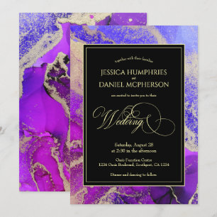 Violet Amethyst Purple Gold Moody Wedding Invitation