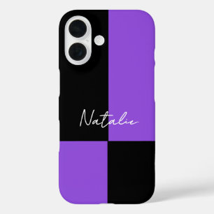 Violet and Black Colour Block Minimal Personalised iPhone 16 Case