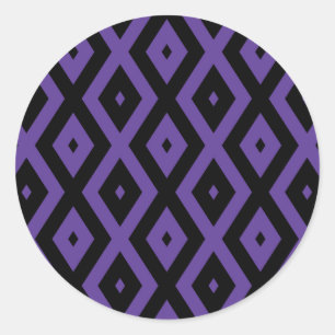 Violet and black diamond pattern classic round sticker