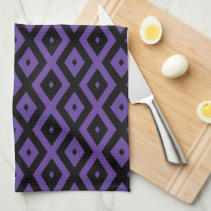 Violet and black diamond pattern tea towel
