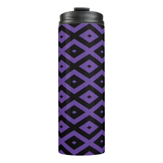 Violet and black diamond pattern thermal tumbler (Front)