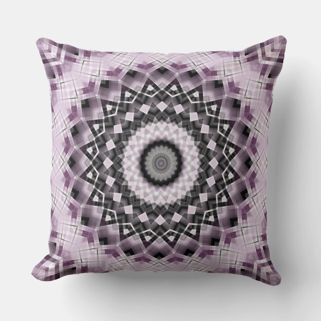Violet and Black Geometric Mandala Pattern Design Cushion (Front)