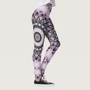 Violet and Black Geometric Mandala Pattern Design Leggings
