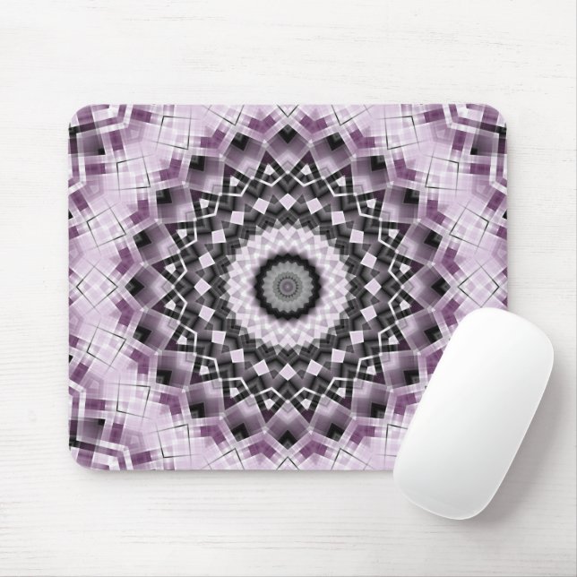 Violet and Black Geometric Mandala Pattern Design Mouse Mat (With Mouse)