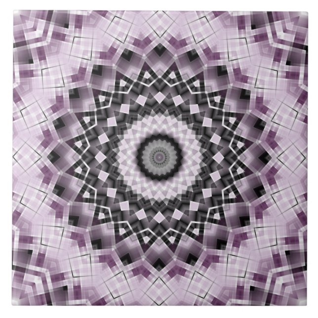 Violet and Black Geometric Mandala Pattern Design Tile (Front)