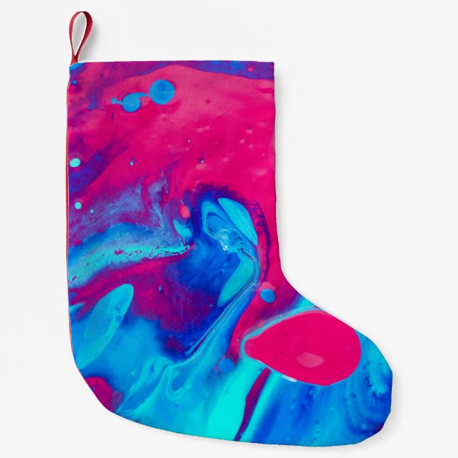 Violet and blue abstract painting small christmas stocking (Front)