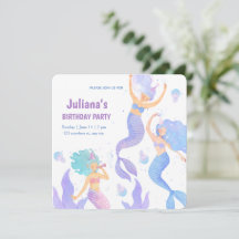 Violet and Blue Watercolor Mermaid birthday