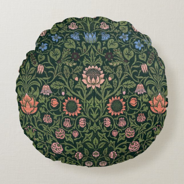 Violet and Columbine by William Morris  Round Cushion (Front)