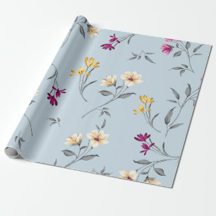 violet and cream small flowers leaves bunches patt wrapping paper