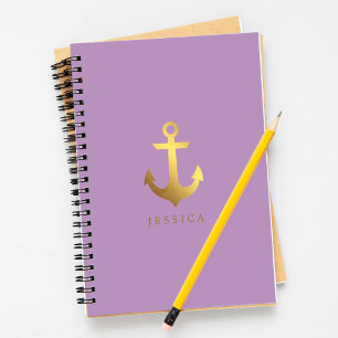 Violet and Faux Gold Foil Anchor Notebook