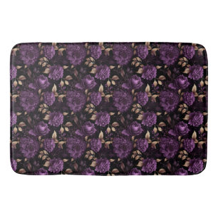 Violet And Gold Dark Gothic Botanical Pattern Bath Mat