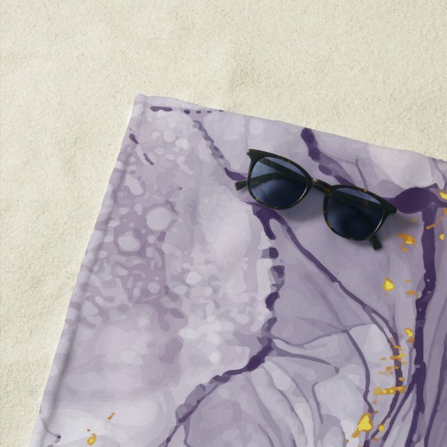 Violet and Gold Marble Beach Towel (In Situ)