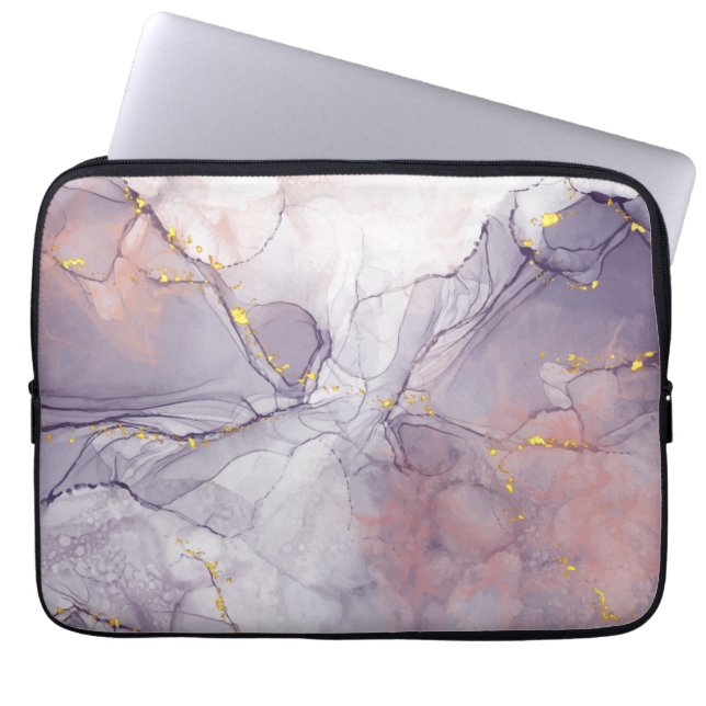 Violet and Gold Marble Laptop Sleeve (Front)