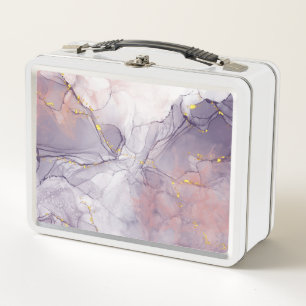 Violet and Gold Marble Metal Lunch Box