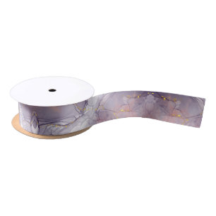 Violet and Gold Marble Satin Ribbon