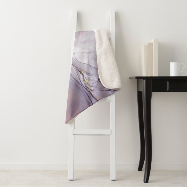 Violet and Gold Marble Sherpa Blanket (In Situ)