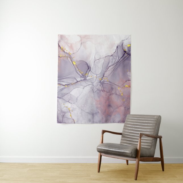 Violet and Gold Marble Tapestry (In Situ)