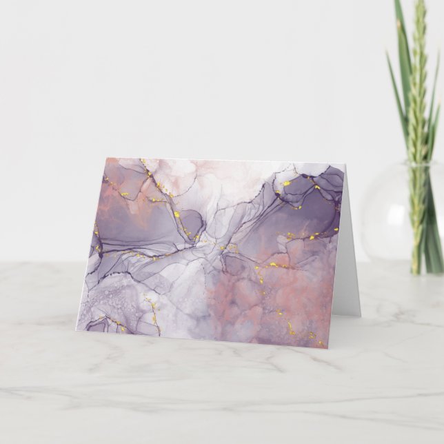 Violet and Gold Marble Thank You Card (Front)