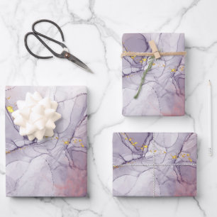 Violet and Gold Marble Wrapping Paper Sheet