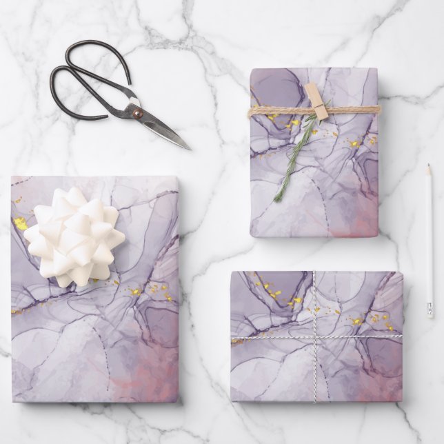 Violet and Gold Marble Wrapping Paper Sheet (Front)